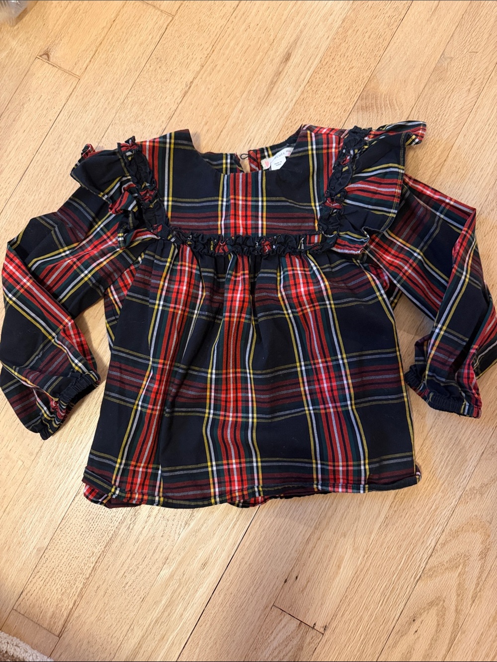 J. Crew Girls Plaid Ruffle Yoke Blouse - Black, Red, Yellow
